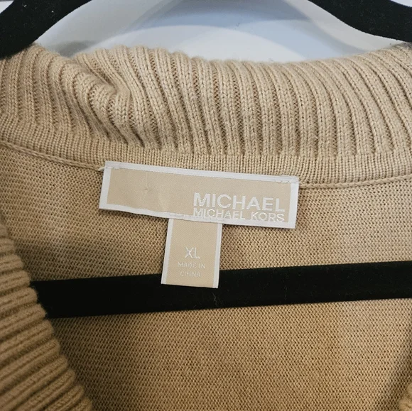 Michael Kors Tan Oversized Cable Knit Poncho with Dramatic Cowl Neck XL - Picture 4 of 7